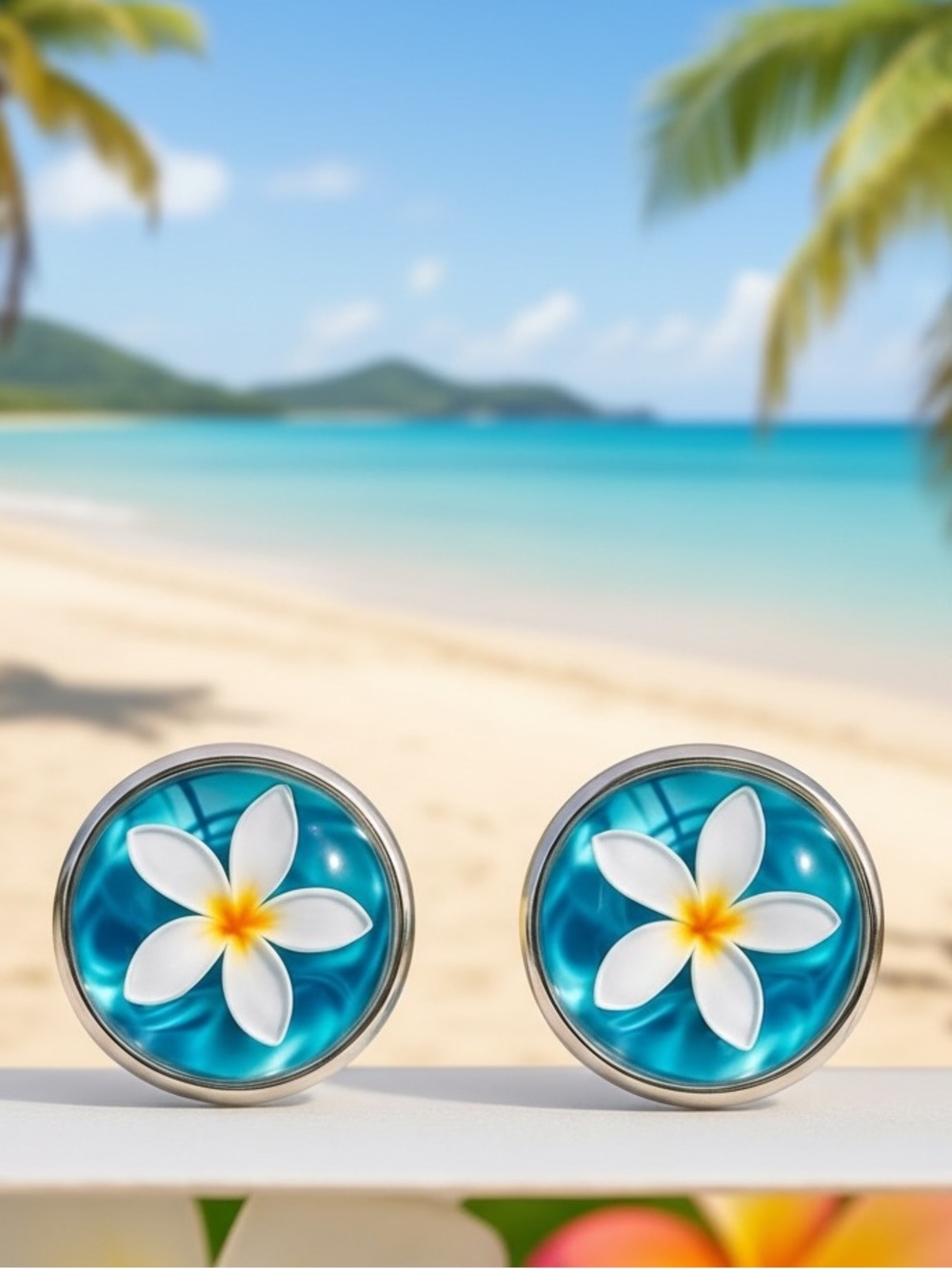 Tropical Plumeria Cabochon Flower Size of Dime